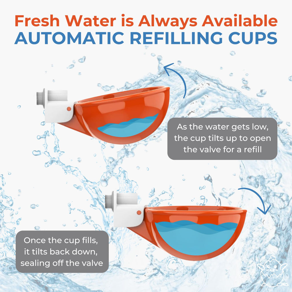 Large Automatic Chicken Waterer Cups with 1/2" PVC Tee Fittings 5-Pack N233905
