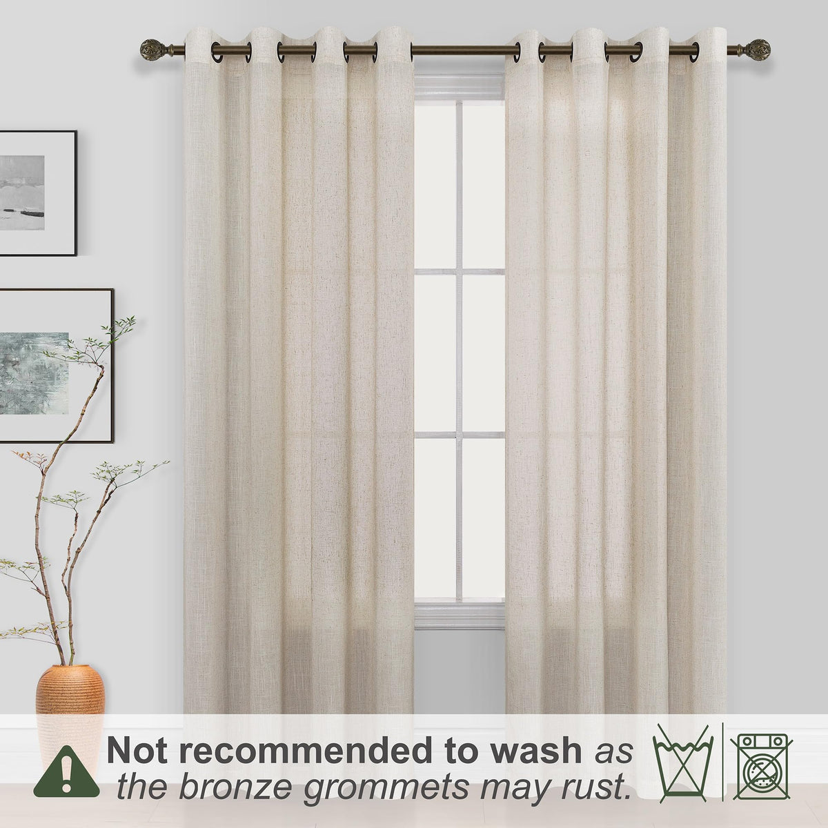 Beige Linen Curtains 2 Panels 84 Inches Long K379714