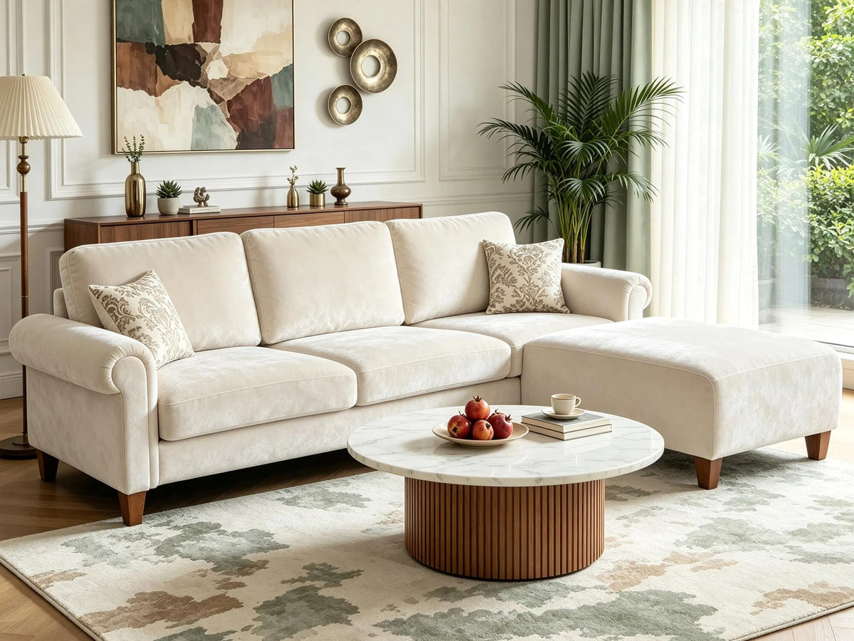 100" L-Shaped Velvet Sectional Sofa with Ottoman M209