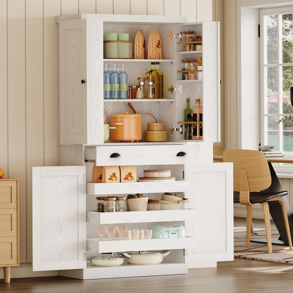 72" White Kitchen Pantry Cabinet with Drawer P69100