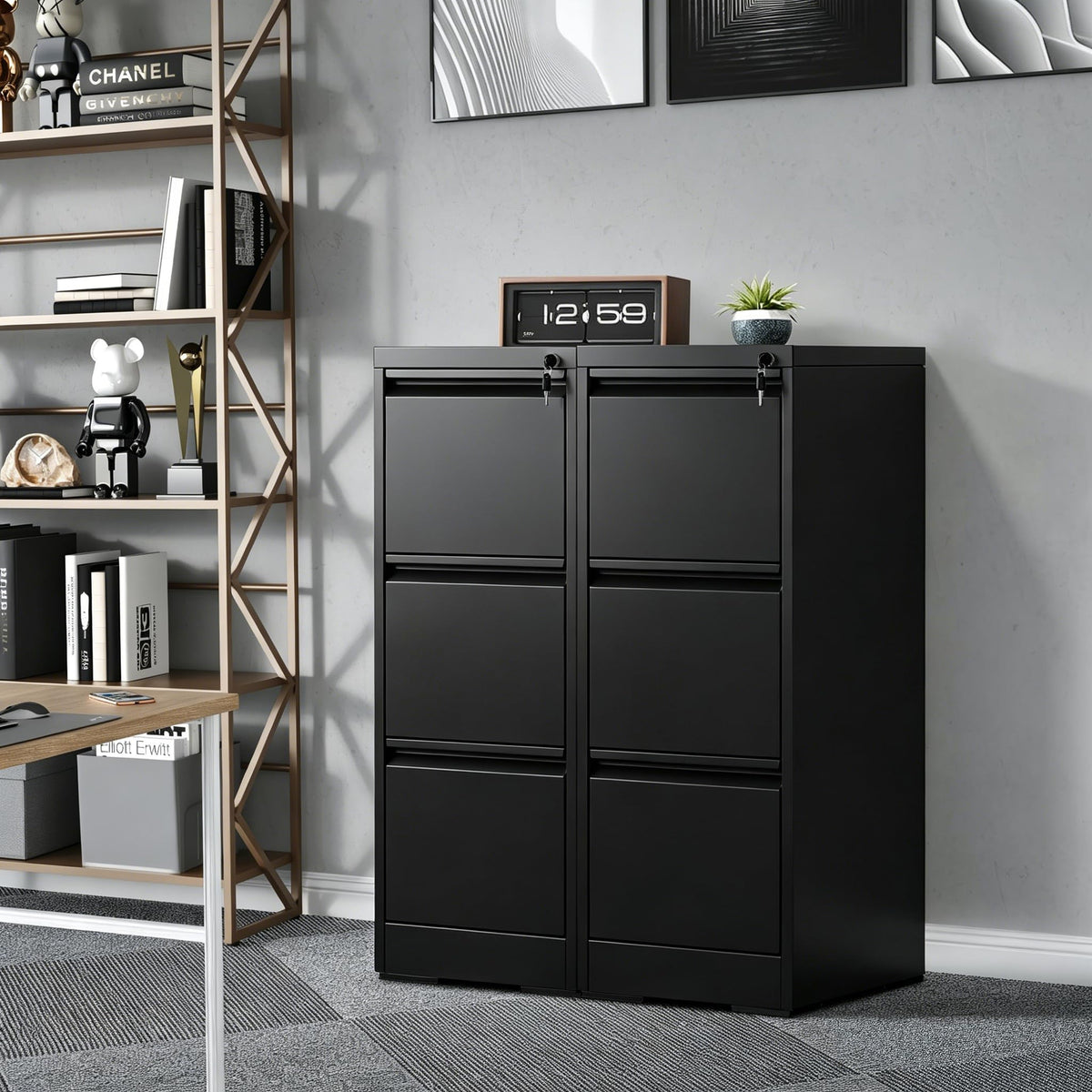 Black 3 Drawer Locking Metal Filing Cabinet C393
