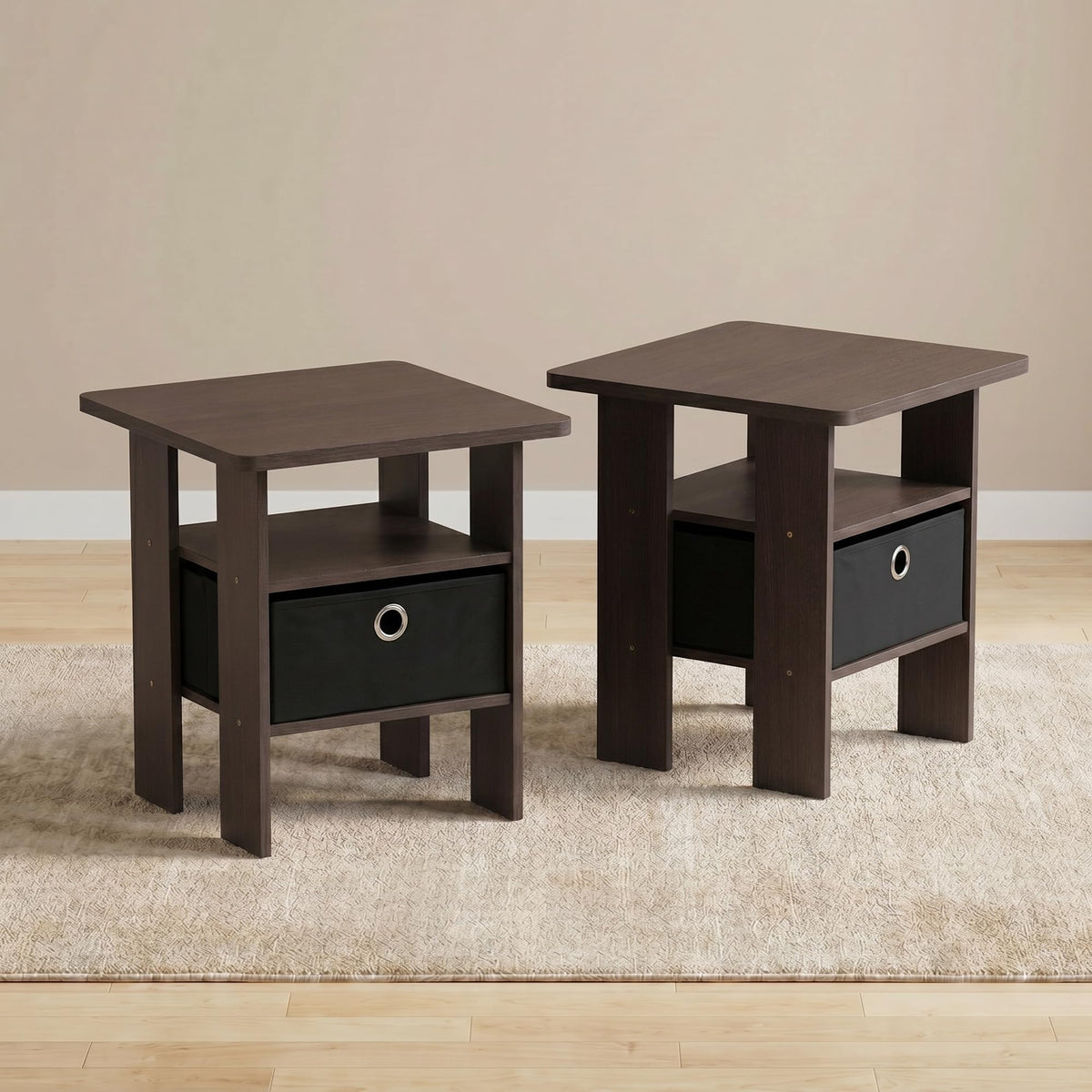 Brown Set of 2 Side Table with Storage Bin Drawer V771725