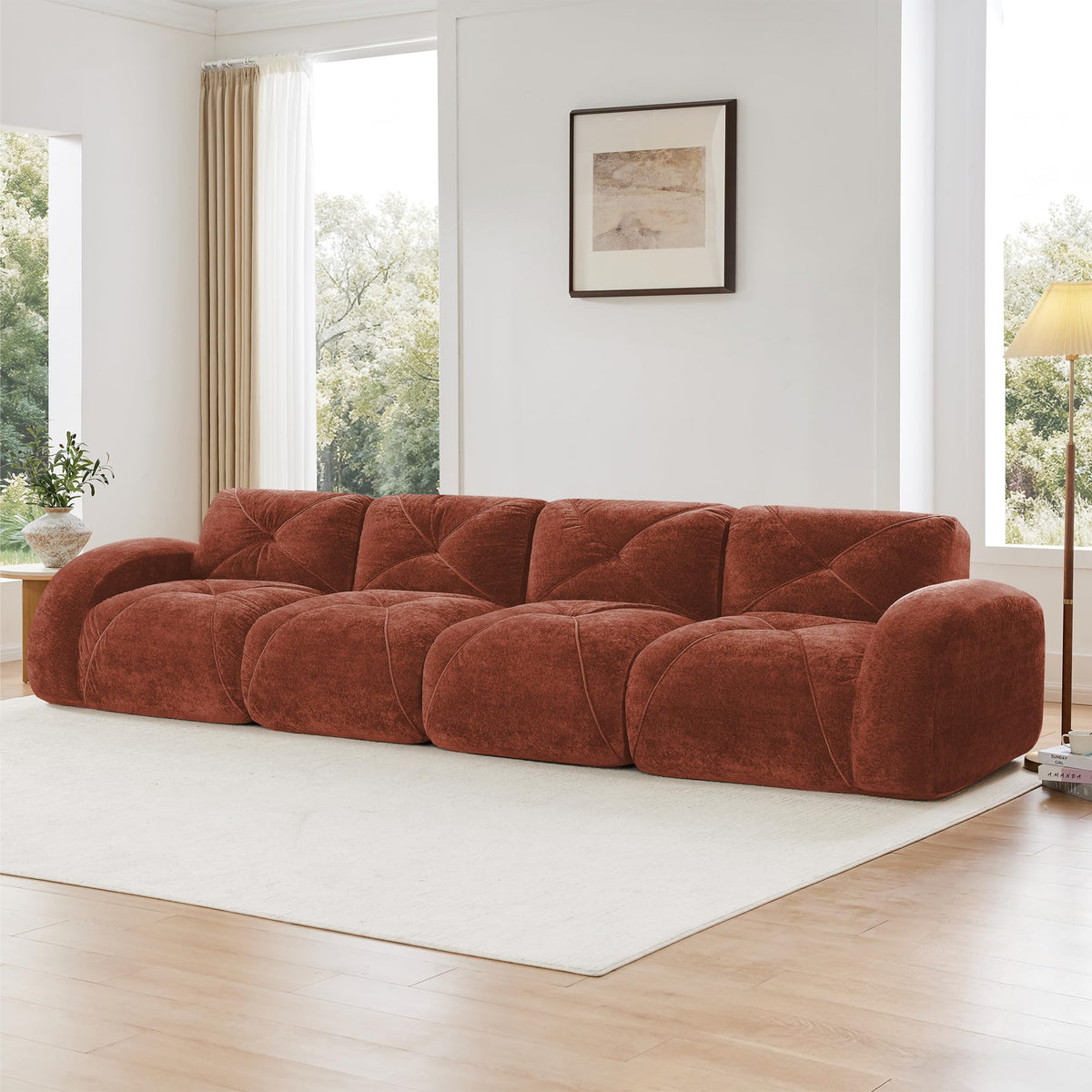 140" Orange Velvet Sofa with Tufted 32D Sponge M5831