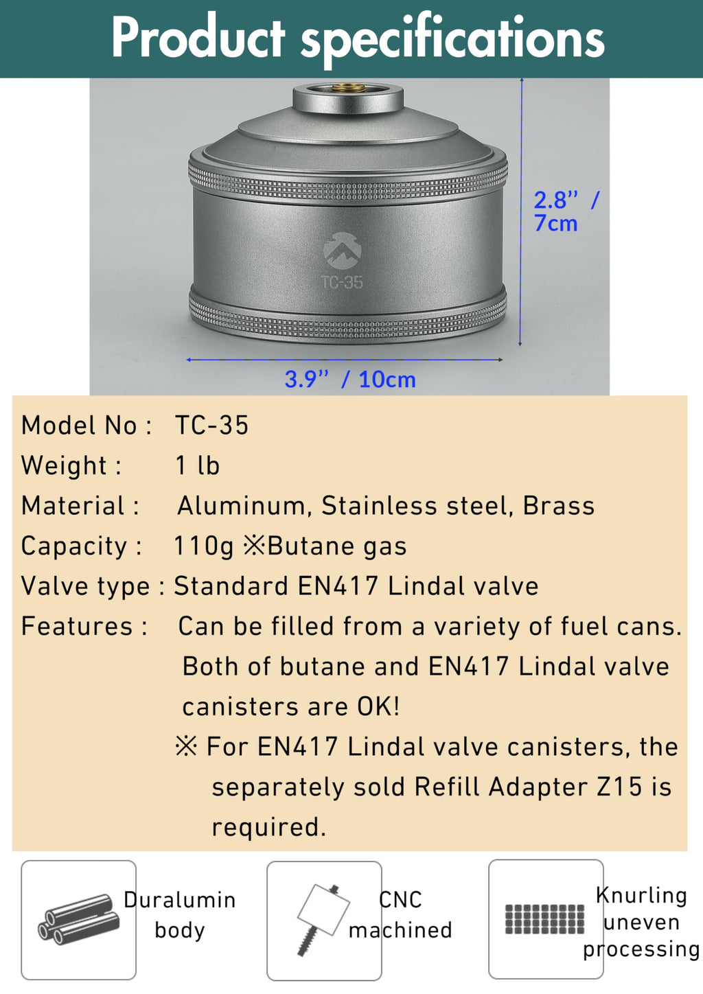 Empty Refillable Gas Canister 110g C734