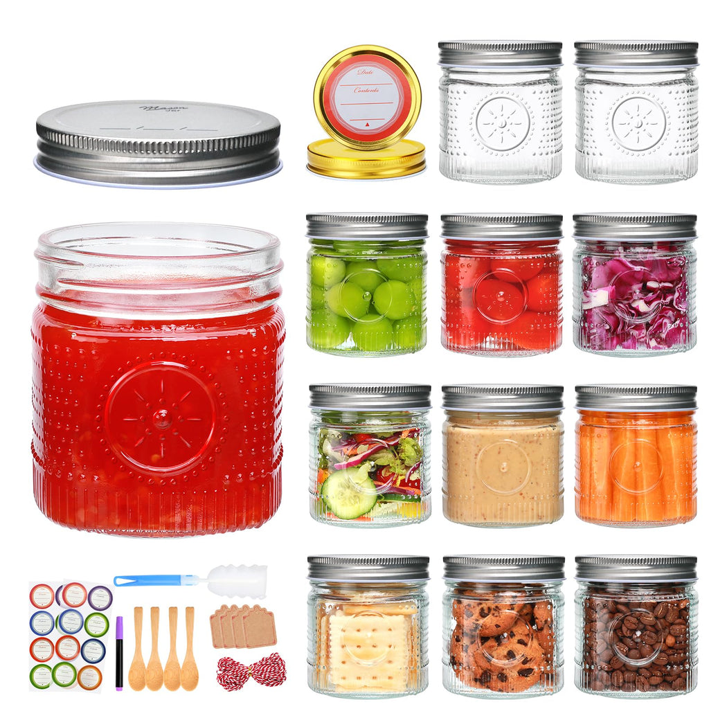 16 oz 12 Pack Wide Mouth Glass Jars with Lids D829