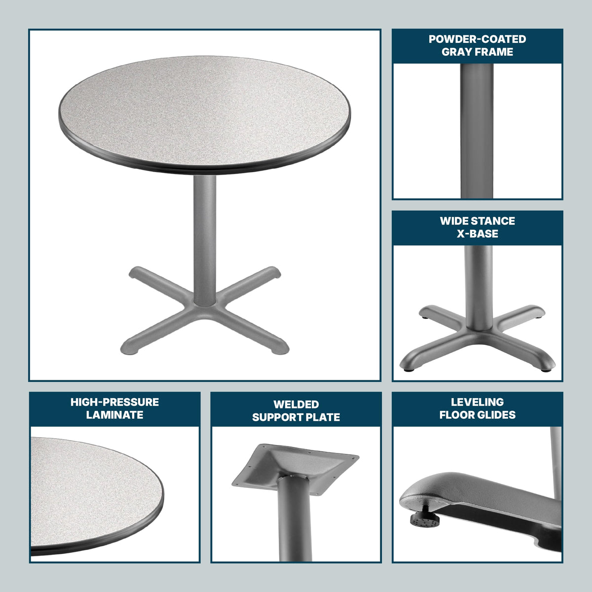 Round 36 in Diameter 30 in Dining Height Black Frame Gray Laminate Cafe Table O3390