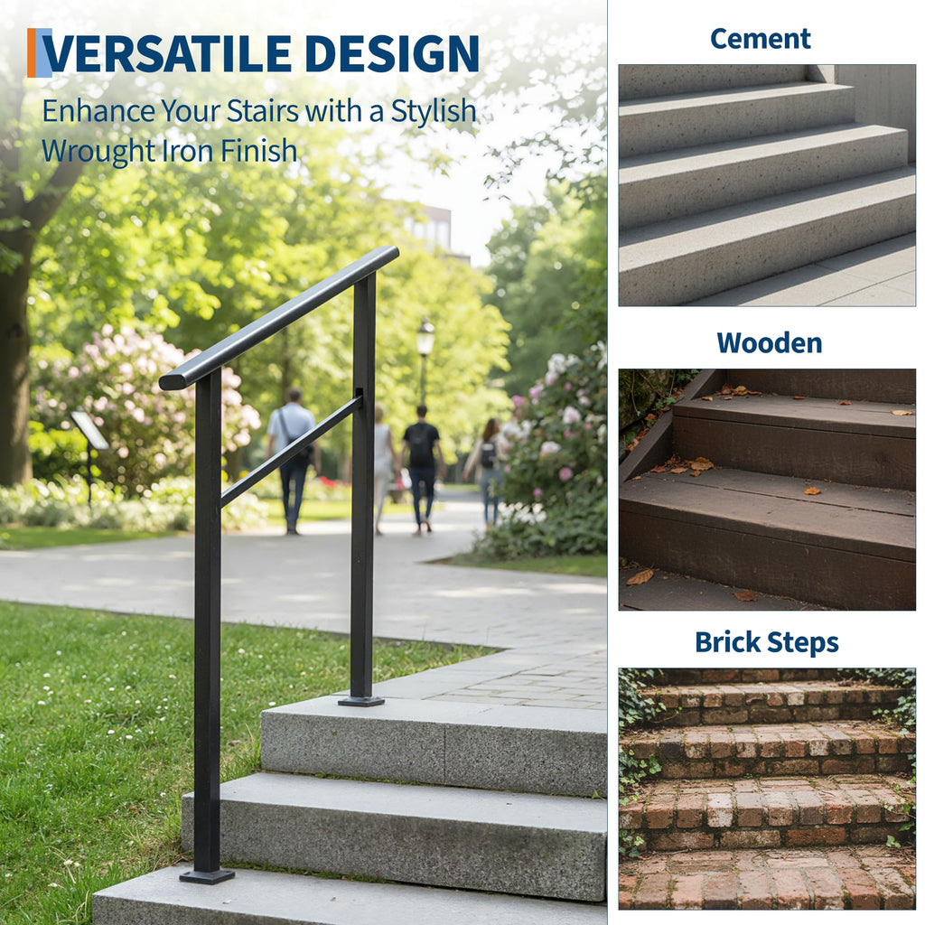 4 Step Black Aluminum Iron Outdoor Stair Handrail Kit L456