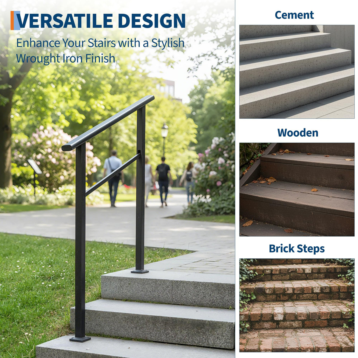 4 Step Black Aluminum Iron Outdoor Stair Handrail Kit L456