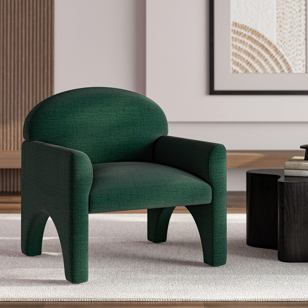 Green Upholstered Accent Chair Set of 2 with Rubber Wood Legs H8162