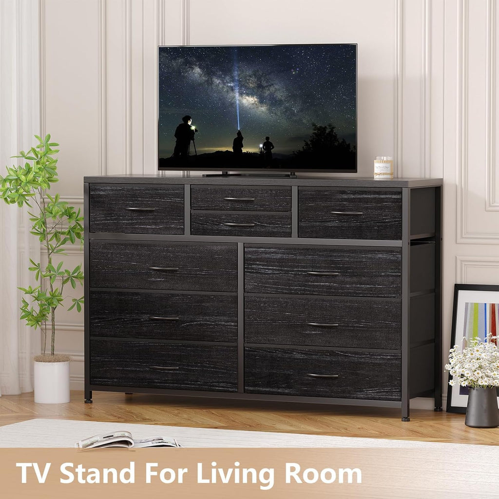 10 Drawer Fabric Dresser with Wood Top D2387