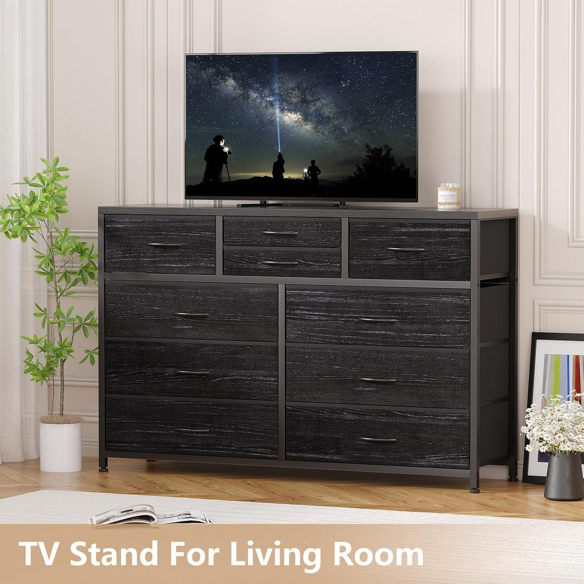 10 Drawer Fabric Dresser with Wood Top D2387