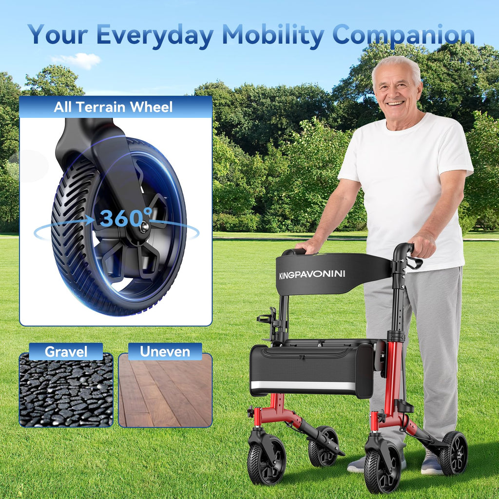 Foldable Rollator Walker with Seat, 380 lbs, Red N940019