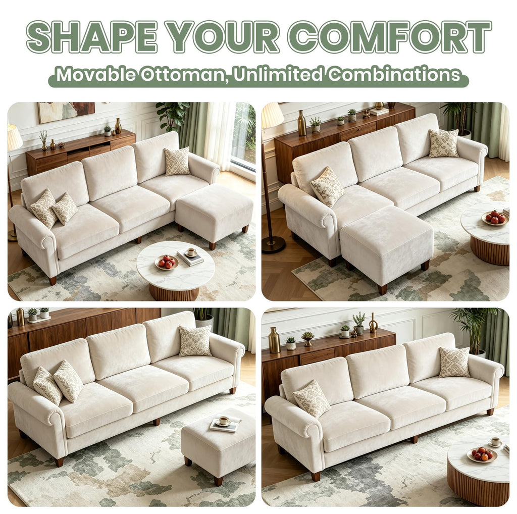 100" L-Shaped Velvet Sectional Sofa with Ottoman M209