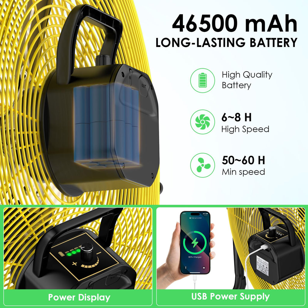 20" Rechargeable Portable Battery Operated Floor Fan W890983
