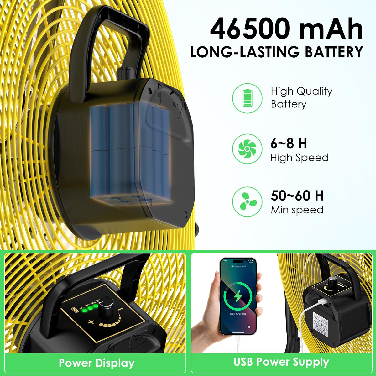 20" Rechargeable Portable Battery Operated Floor Fan W890983