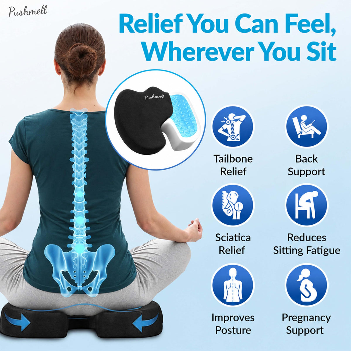 Memory Foam Gel Seat Cushion with Extra Cover B857945