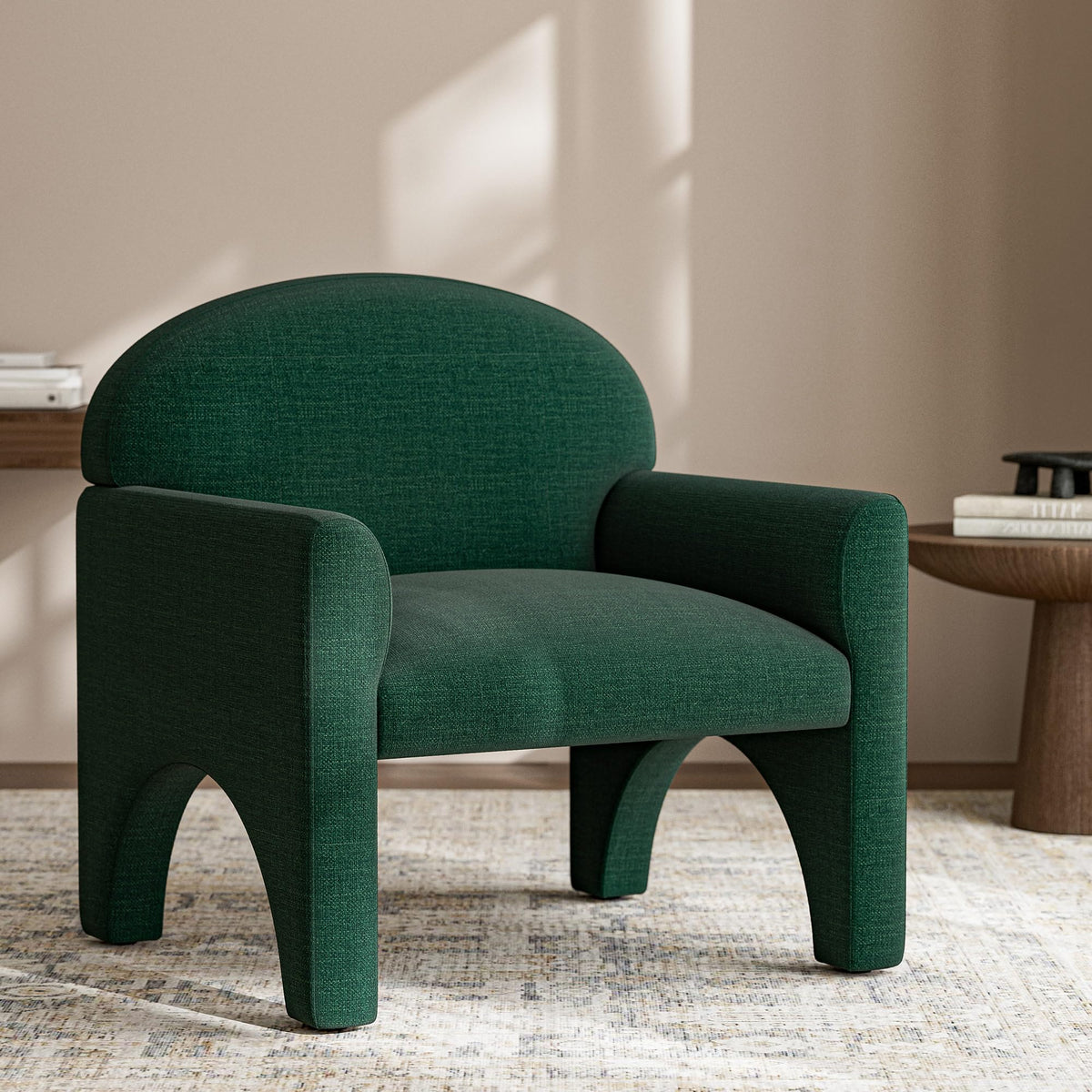 Green Upholstered Accent Chair Set of 2 with Rubber Wood Legs H8162