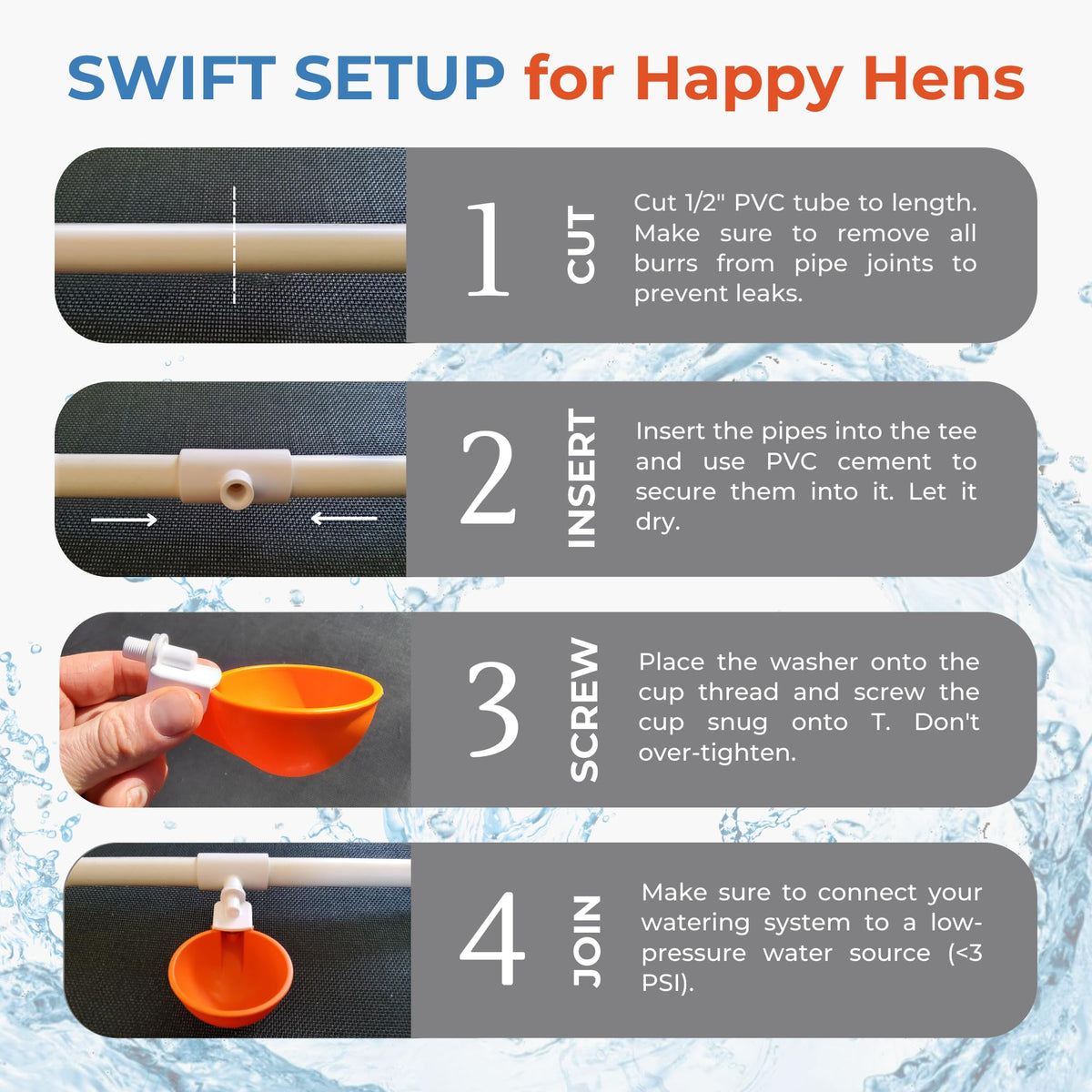 Large Automatic Chicken Waterer Cups with 1/2" PVC Tee Fittings 5-Pack N233905