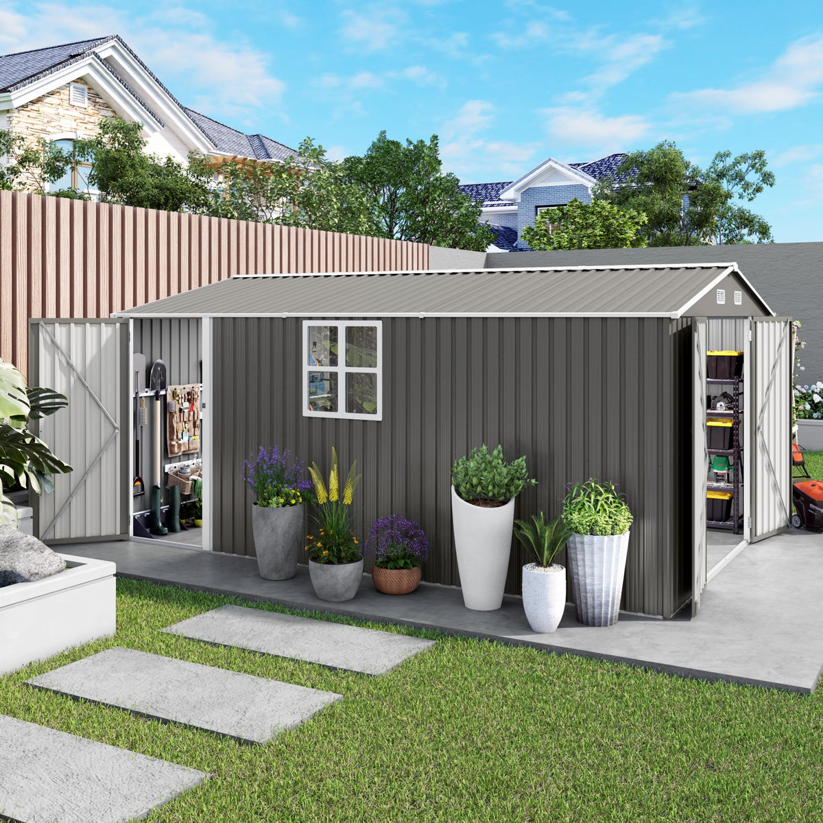 10x14 FT Grey Metal Storage Shed H37585