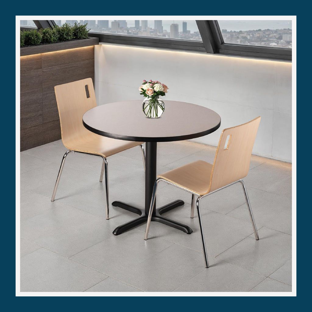 Round 36 in Diameter 30 in Dining Height Black Frame Gray Laminate Cafe Table O3390