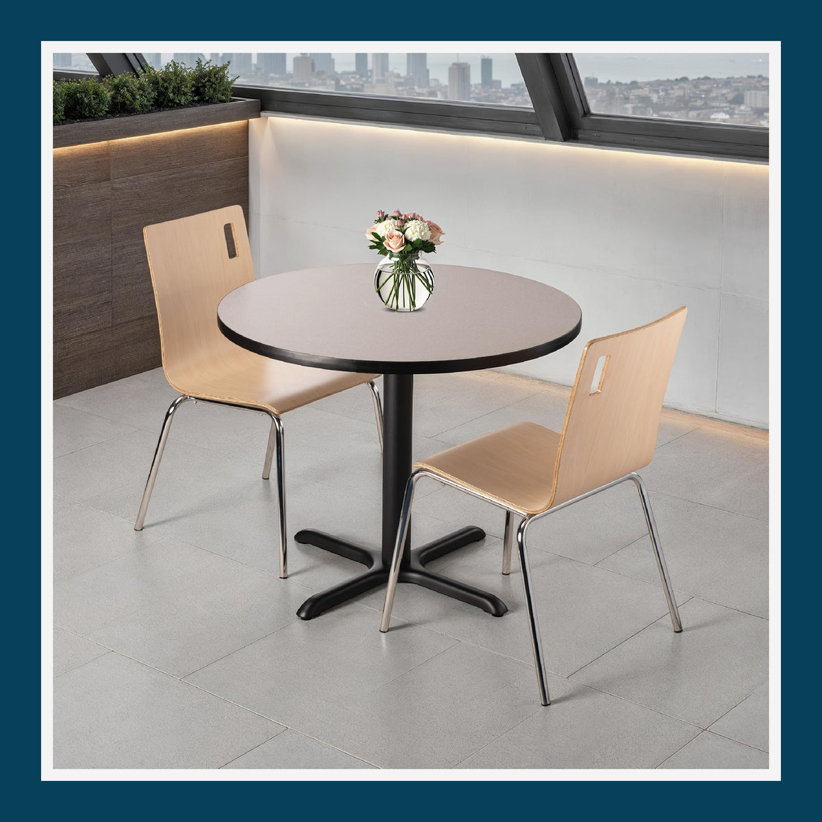 Round 36 in Diameter 30 in Dining Height Black Frame Gray Laminate Cafe Table O3390