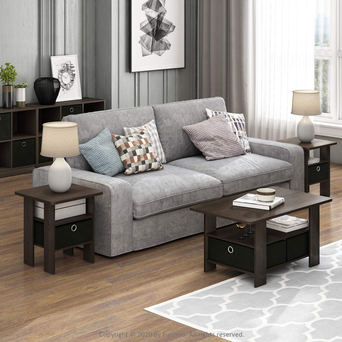Brown Set of 2 Side Table with Storage Bin Drawer V771725