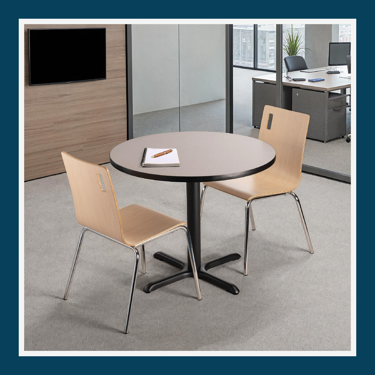 Round 36 in Diameter 30 in Dining Height Black Frame Gray Laminate Cafe Table O3390