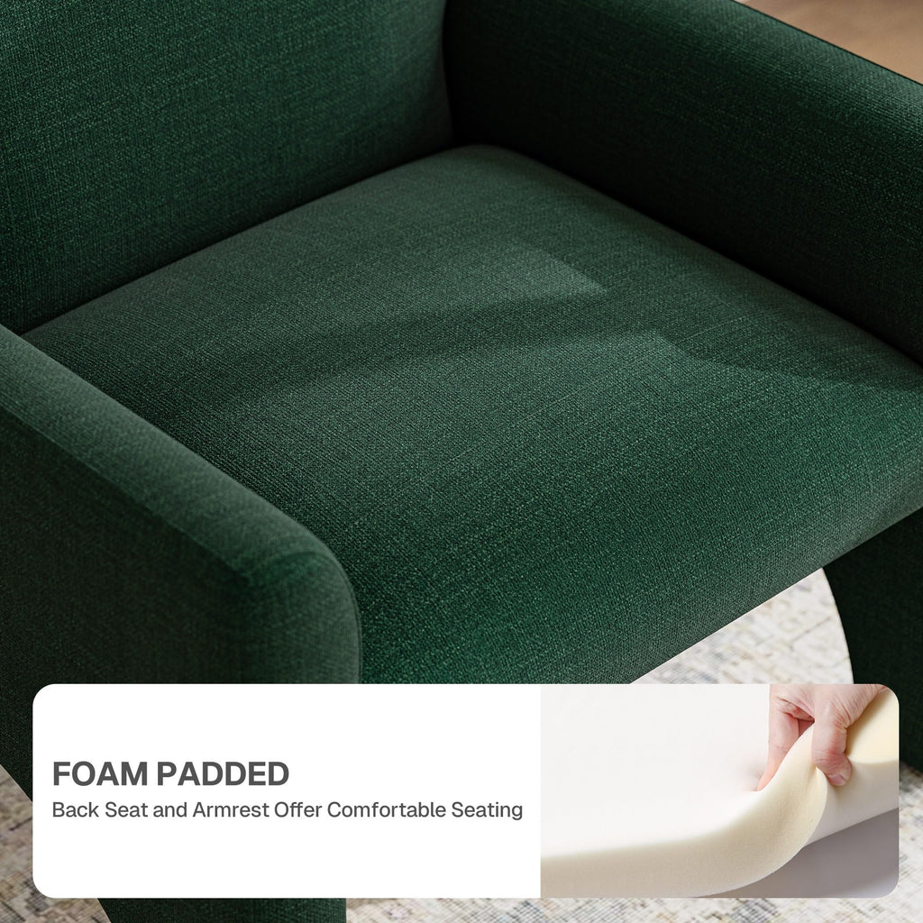 Green Upholstered Accent Chair Set of 2 with Rubber Wood Legs H8162