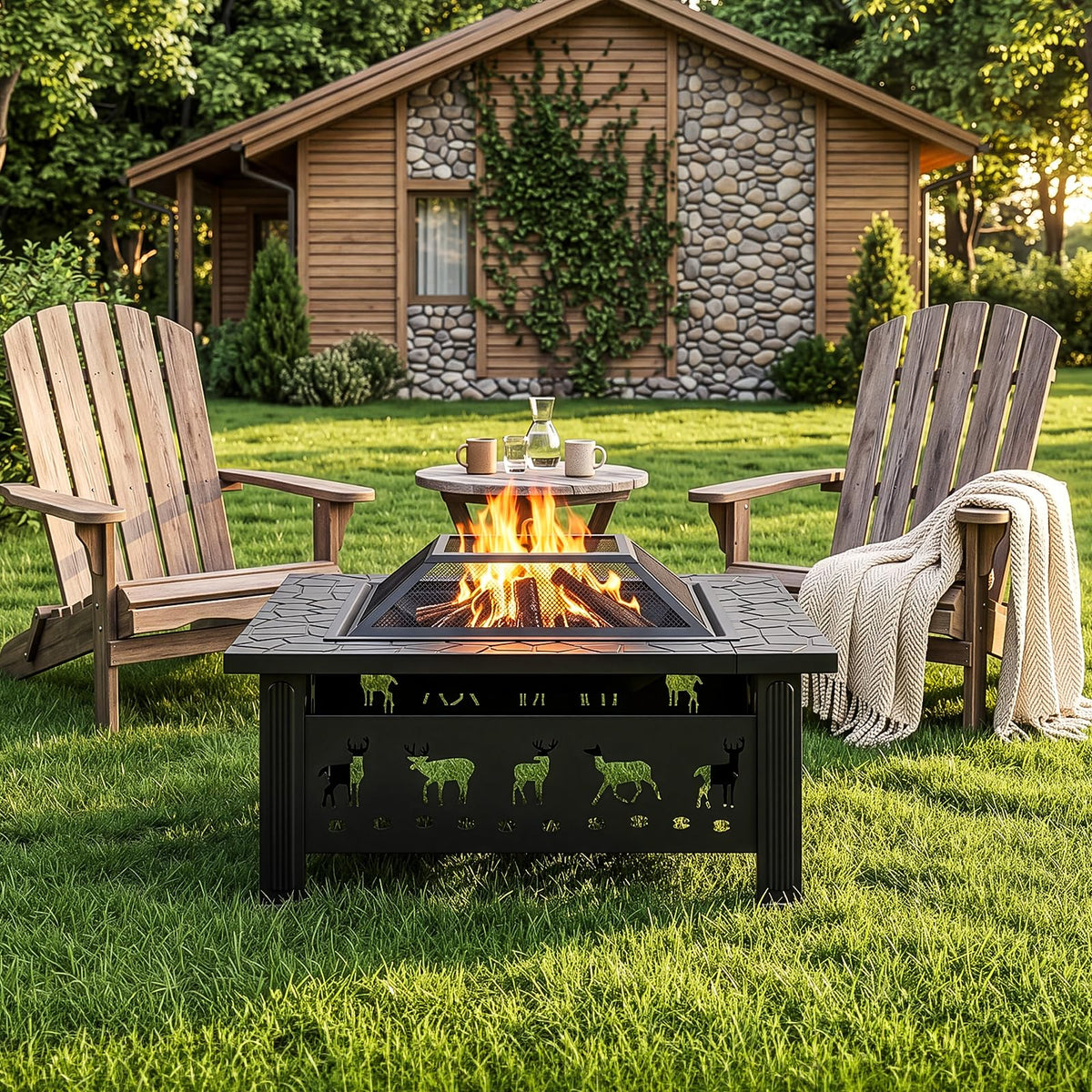 32 Inch Square Wood Burning Fire Pit Table J816