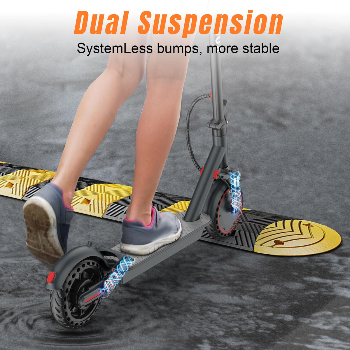 Electric Scooter with Dual Suspension, Solid Tires, Foldable Y2316