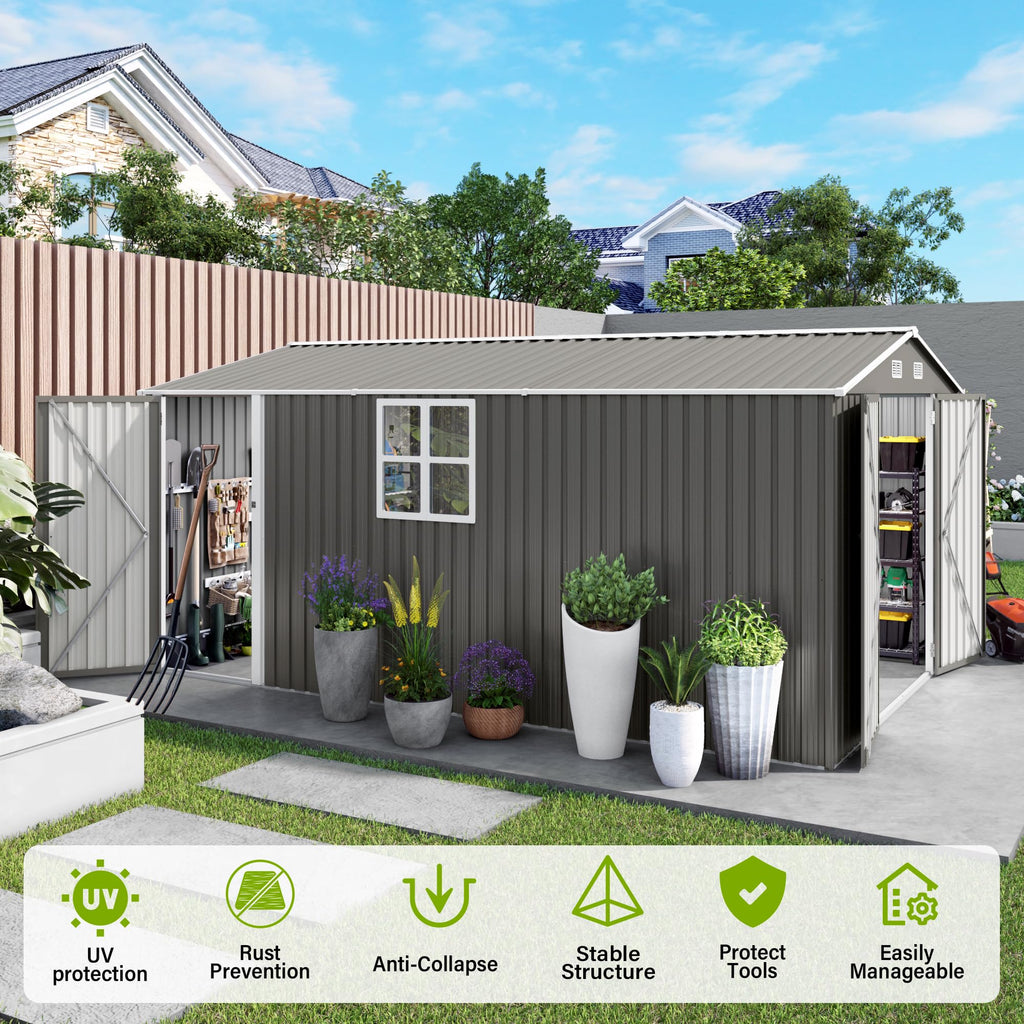 10x14 FT Grey Metal Storage Shed H37585