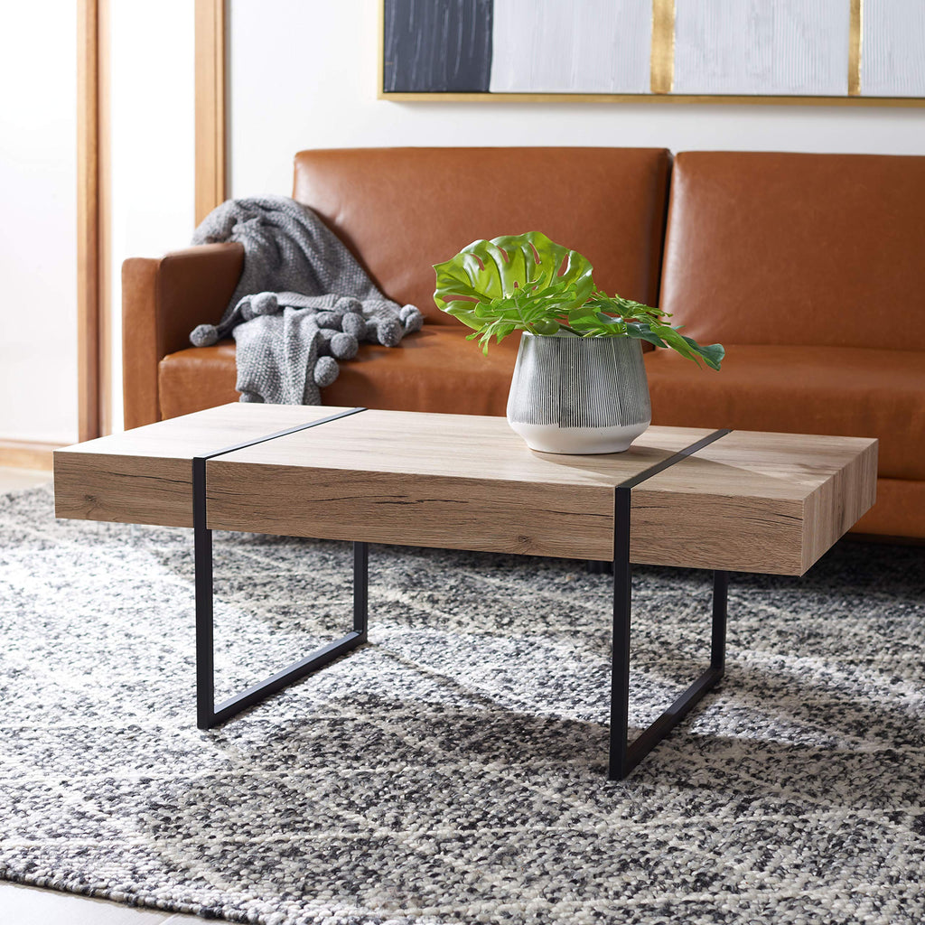 Rectangular Wood Top Black Metal Base Coffee Table N301722