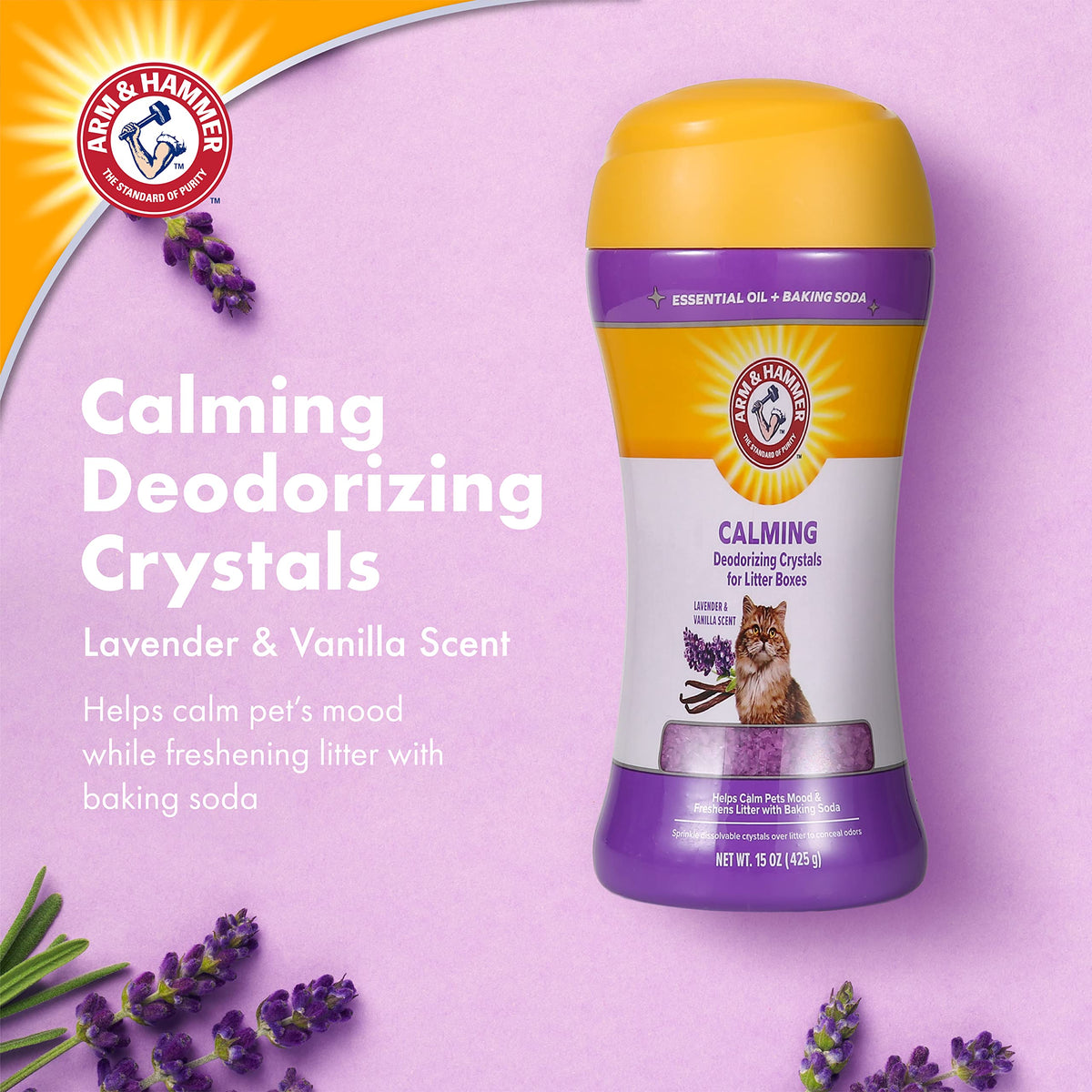 Cat Litter Deodorizing Crystals with Baking Soda, Lavender and Vanilla Scent, 15 Oz - 2 Pack R796819