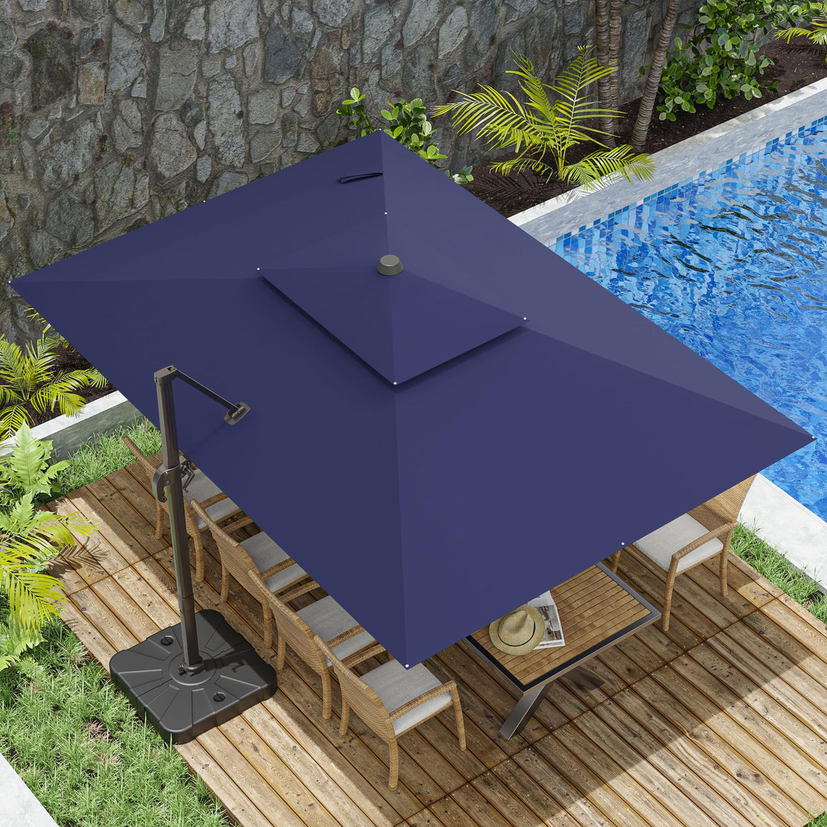 10x13FT Navy Blue Double Top Cantilever Patio Umbrella N7276