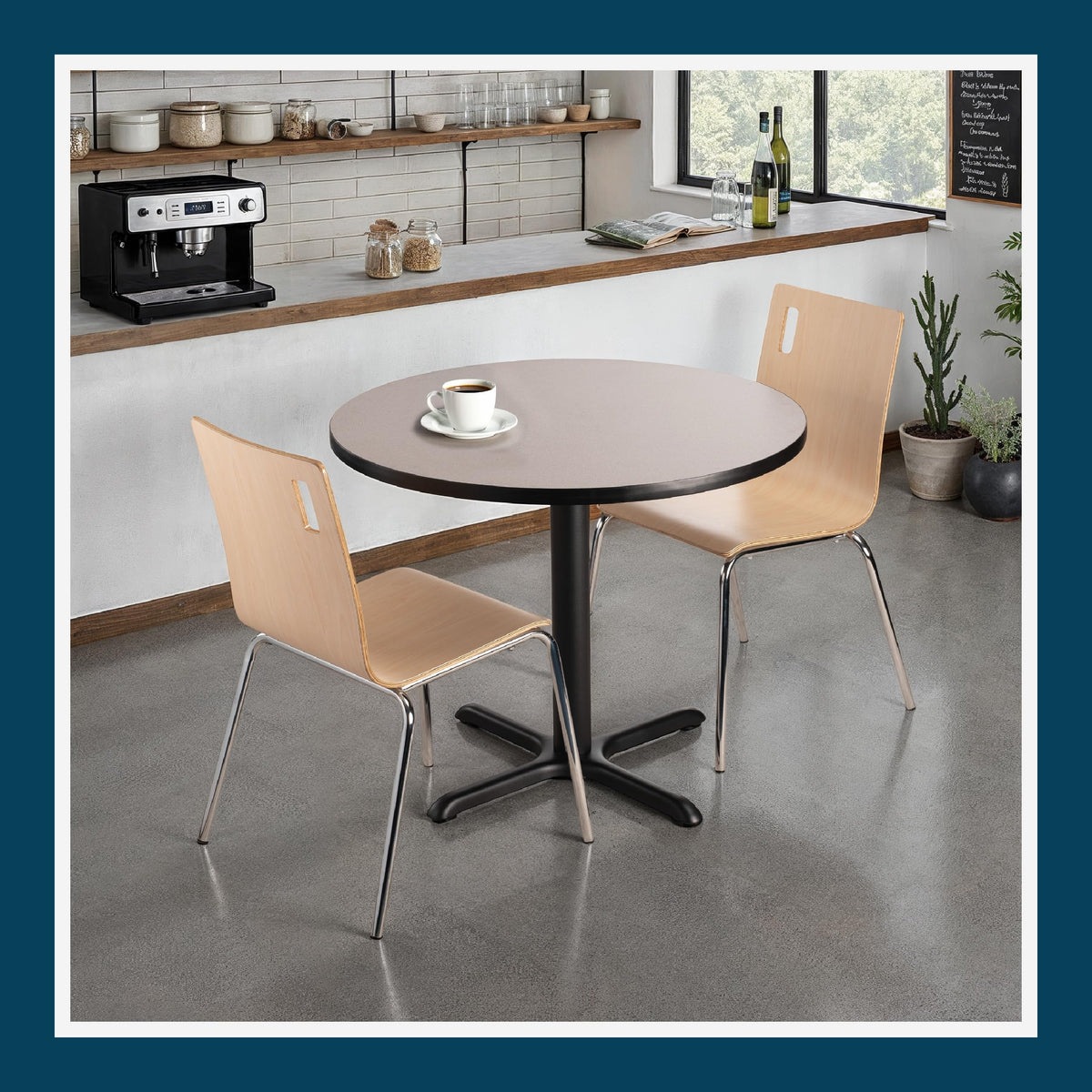 Round 36 in Diameter 30 in Dining Height Black Frame Gray Laminate Cafe Table O3390