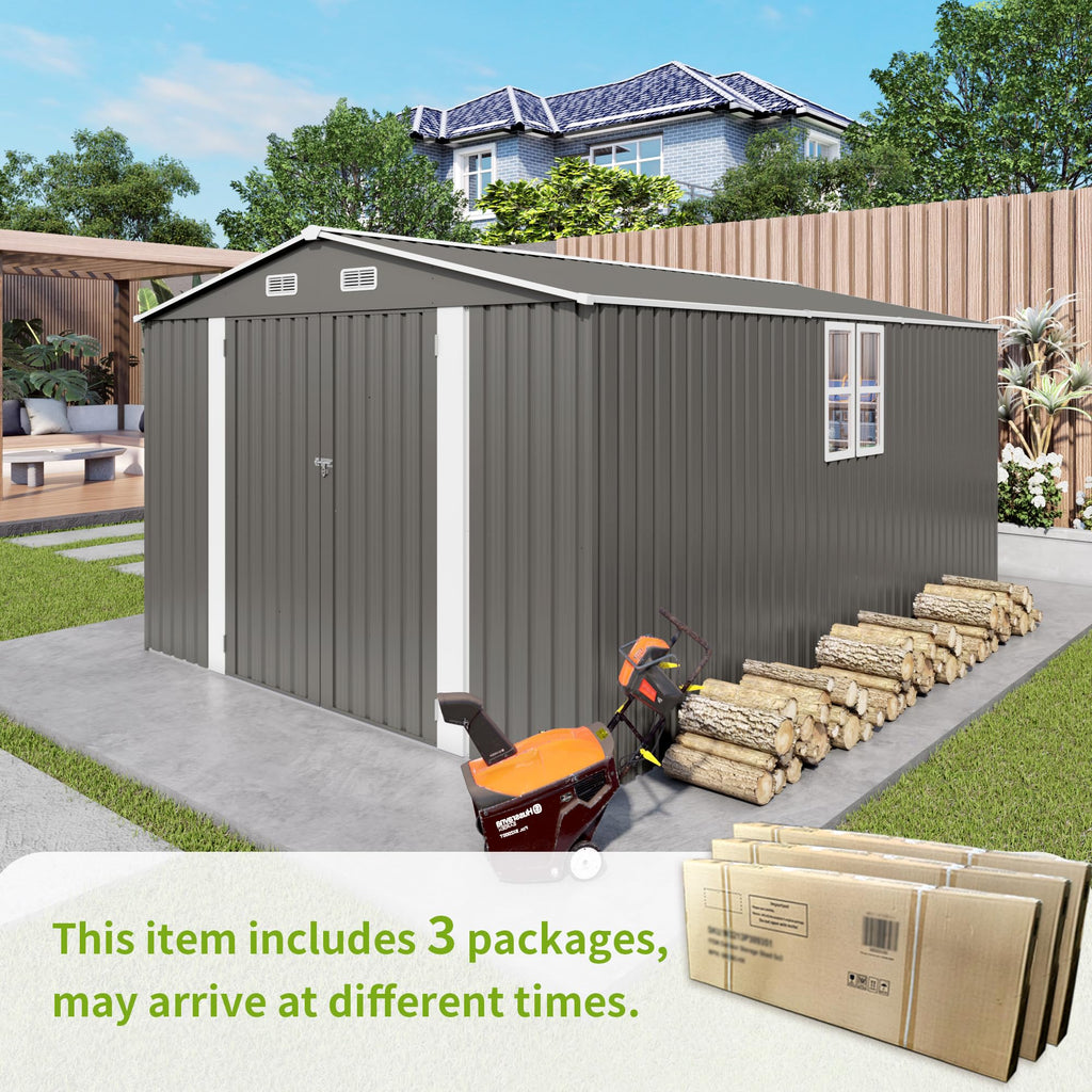 10x14 FT Grey Metal Storage Shed H37585