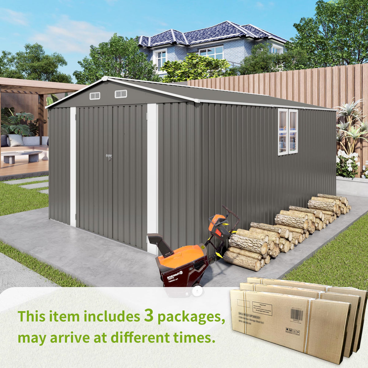 10x14 FT Grey Metal Storage Shed H37585